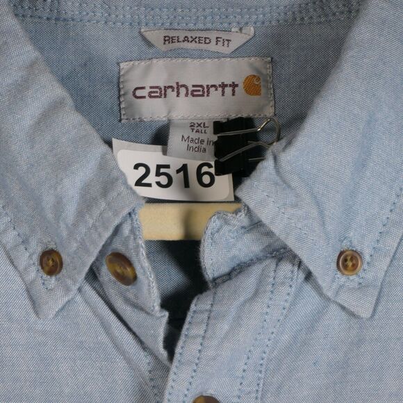 Carhartt Button Down Shirt Men M Blue Chambray Short Sleeve Hiking Relaxed Fit - Picture 5 of 8